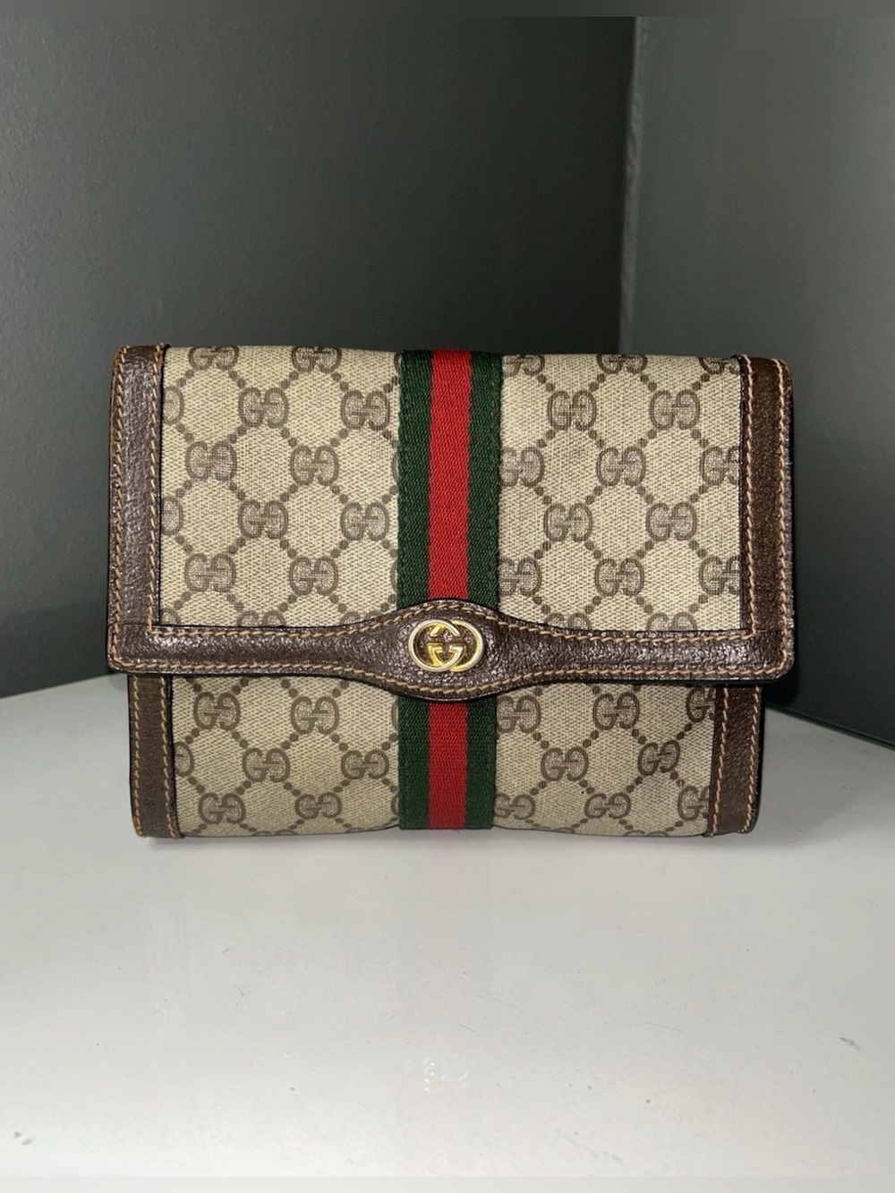Vintage Gucci Parfums GG Supreme Sherry Line Clutch Bag